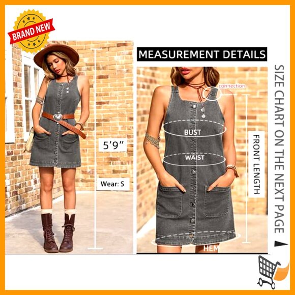 Sleeveless Denim Overalls Dress with Pockets, Backless Mini Romper - Picture 6 of 7